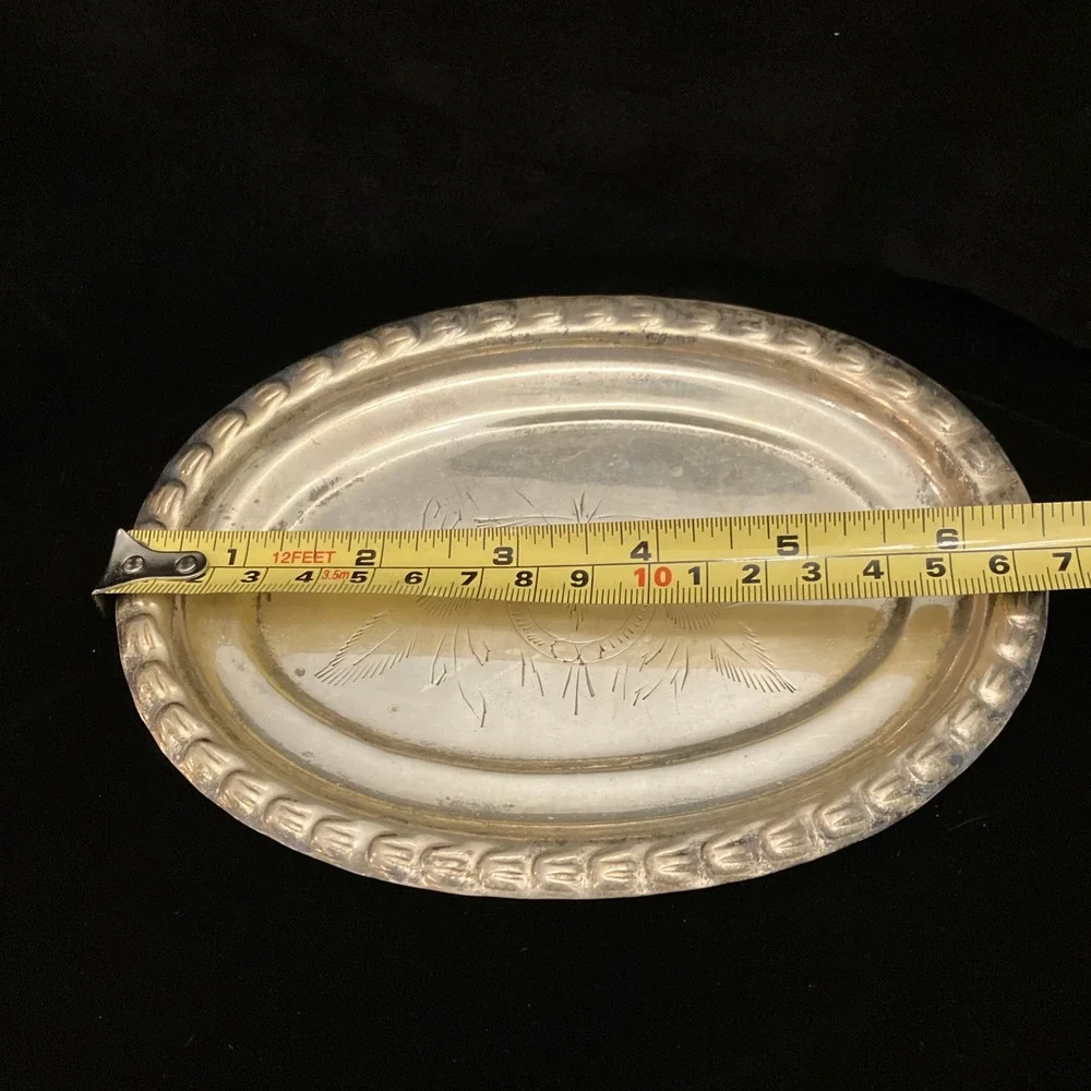 VTG Silver Plate Bread Plate Trinket Tray AMC India Floral Engraved Moradabad